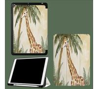 Case for iPad 10th Generation 10.9 inch 2022 with Pencil Holder,Flexible TPU Back Shell with Tri-Fold Stand, Auto Sleep/Wake Cartoon Animals Giraffe Palm Trees-Brown