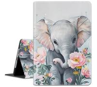 Case for iPad 10th Generation 2022 10.9 Inch, Multi-Angle PU Leather Holder Cover with Automatic Sleep/Wake Function for iPad 10th Gen 10.9 inch 2022, Cute Little Elephant Flower