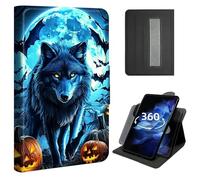 Case for iPad 10th Generation 2022 10.9" & iPad 11th Generation 11" (A16) 2025,360° Rotating Stand Case with Hand Strap, Shockproof Protective Cover with Auto Sleep/Wake,Blue Wolf with Glowing Eyes