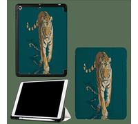 Case For iPad 10th Generation Case 2022,10.9 inch with Pencil Holder, Abstract Bengal Tiger Simple Lines Animals Protective Cover with Trifold Stand for iPad 10th, Auto Wake/Sleep-Dark Green