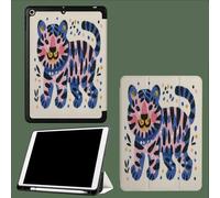 Case For iPad 10th Generation Case 2022,10.9 inch with Pencil Holder, Abstract Tiger Simple Striped Animal Protective Cover with Trifold Stand for iPad 10th, Auto Wake/Sleep-Beige