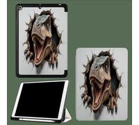 Case For iPad 10th Generation Case 2022,10.9 inch with Pencil Holder, Broken Walls Dinosaurs Fierce Animal Protective Cover with Trifold Stand for iPad 10th, Auto Wake/Sleep-Grey