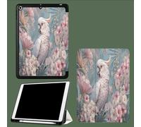 Case For iPad 10th Generation Case 2022,10.9 inch with Pencil Holder, Elegant Parrot Nature Flowers Protective Cover with Trifold Stand for iPad 10th, Auto Wake/Sleep-Green