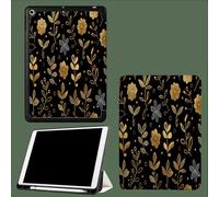 Case For iPad 10th Generation Case 2022,10.9 inch with Pencil Holder,Golden Flowers Modern Simple Lines Protective Cover with Trifold Stand for iPad 10th,Auto Wake/Sleep-Black