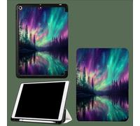 Case For iPad 10th Generation Case 2022,10.9 inch with Pencil Holder, Green Aurora Forest Protective Cover with Trifold Stand for iPad 10th, Auto Wake/Sleep-Green