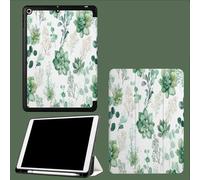 Case For iPad 10th Generation Case 2022,10.9 inch with Pencil Holder, Green Succulent Plants Eucalyptus Leaves Protective Cover with Trifold Stand for iPad 10th, Auto Wake/Sleep-White