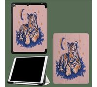 Case For iPad 10th Generation Case 2022,10.9 inch with Pencil Holder, Tiger Lying On The Grass Retro Animal Protective Cover with Trifold Stand for iPad 10th, Auto Wake/Sleep-Pink