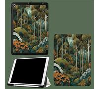Case For iPad 10th Generation Case 2022,10.9 inch with Pencil Holder, Woodland Plants Leaves Mountains Protective Cover with Trifold Stand for iPad 10th, Auto Wake/Sleep-Yellow-Green