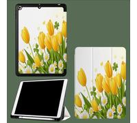 Case for iPad 10th Generation Case 2022, Slim Tri-fold Stand Cover for iPad 10.9 inch, Auto Wake/Sleep Smart Shell with Soft Back Plants Flowers Tulips Daisies