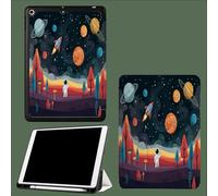 Case for iPad 10th Generation Case with Pen Holder 2022,Soft Silicone Protective Cover for 10.9 inch,Auto Sleep/Wake,Two Folding Angles Space Astronaut Planet Rocket Childish Fun-Black