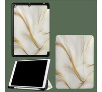 Case for iPad 10th Generation Case with Pen Holder 2022, Soft Silicone Protective Cover for 10.9 inch, Auto Sleep/Wake, Two Folding Angles Elegant Golden Stripes Distortion Lines-White