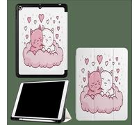Case for iPad 10th Generation Case with Pen Holder 2022, Soft Silicone Protective Cover for 10.9 inch, Auto Sleep/Wake, Two Folding Angles Cartoon Cat Heart Cute Lines Animals-White