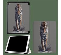 Case for iPad 10th Generation Case with Pen Holder 2022, Soft Silicone Protective Cover for 10.9 inch, Auto Sleep/Wake, Two Folding Angles Realistic Depiction Of The Siberian Tiger Wild Animals-Grey