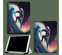 Case for iPad 10th Generation Case with Pen Holder 2022, Soft Silicone Protective Cover for 10.9 inch, Auto Sleep/Wake, Two Folding Angles Abstract Huge Wave Astronaut-Black