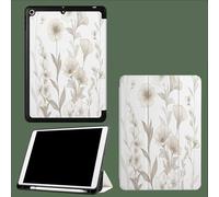 Case for iPad 10th Generation Case with Pen Holder 2022, Soft Silicone Protective Cover for 10.9 inch, Auto Sleep/Wake, Two Folding Angles Elegant Wildflowers Farmhouse Floral Plants-White