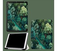 Case for iPad 10th Generation Case with Pen Holder 2022, Soft Silicone Protective Cover for 10.9 inch, Auto Sleep/Wake, Two Folding Angles Fantasy Forest Cartoon Plants-Emerald Green