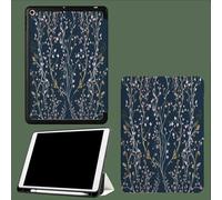 Case for iPad 10th Generation Case with Pen Holder 2022, Soft Silicone Protective Cover for 10.9 inch, Auto Sleep/Wake, Two Folding Angles Delicate Vine Elegant Floral-Dark Blue