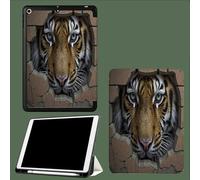 Case for iPad 10th Generation Case with Pen Holder 2022, Soft Silicone Protective Cover for 10.9 inch, Auto Sleep/Wake, Two Folding Angles Cracked Brick Wall Tiger Wild Animals-Brown