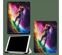 Case for iPad 10th Generation Case with Pen Holder 2022, Soft Silicone Protective Cover for 10.9 inch, Auto Sleep/Wake, Two Folding Angles Space Surfing Cartoon Astronaut 1-Purple