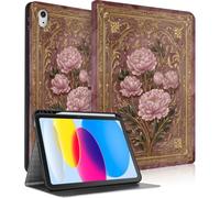 Case for iPad 11th Gen A16 11" 2025/10th 10.9", Vintage Peony Cover | Shockproof smart folio case featuring a vintage pink peony design, multi-angle stand, pencil holder, and auto sleep/wake