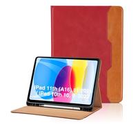 Case for iPad 11th Generation 11 Inch 2025 (A16) / iPad 10th Generation 2022 10, 9 Inch PU Leather Smart Cover with Pocket & Pencil Holder, Auto Wake/Sleep Multi-Angle Viewing Stand Cover -Red