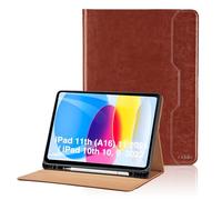 Case for iPad 11th Generation 11 Inch 2025 (A16) / iPad 10th Generation 2022 10, 9 Inch PU Leather Smart Cover with Pocket & Pencil Holder, Auto Wake/Sleep Multi-Angle Viewing Stand Cover -Brown