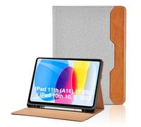 Case for iPad 11th Generation 11 Inch 2025 (A16) / iPad 10th Generation 2022 10, 9 Inch PU Leather Smart Cover with Pocket & Pencil Holder, Auto Wake/Sleep Multi-Angle Viewing Stand Cover -Grey