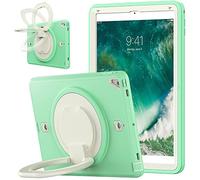 Case for iPad 2017/2018 9.7 Inch Triple Screen Protector, Robust and Shockproof Protective Case with 360° Folding Rotating Stand, Beige Green