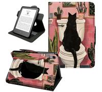 Case for iPad 2nd 3rd 4th Generation (Old Model 9.7") A1395 A1416, 360° Rotating PU Leather Shockproof Stand Cover with Hand Strap & Magnetic Closure,Auto Wake/Sleep,Black Cat Sitting On Toilet