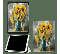 Case for iPad 6th Generation 2018/for iPad 5th Gen 2017 9.7 Inch with Pencil Holder, Slim Lightweight Smart Trifold Stand Protective Cover with Auto Sleep/Wake,Sunflowers Bee