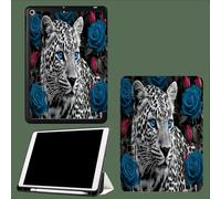 Case for iPad 6th Generation 2018/for iPad 5th Gen 2017 9.7 Inch with Pencil Holder, Slim Lightweight Smart Trifold Stand Protective Cover with Auto Sleep/Wake,Cheetah Blue Rose