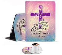 Case for iPad 8th Gen 10.2" (2020)/7th Gen (2019), iPad Air (3rd Gen) 10.5" 2019, Adjustable Stand Auto Wake/Sleep Smart Case - Christian Cross Quote Bible Verse Phil 4-13 (with Coasters)