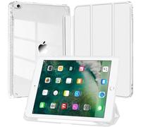 Case for iPad 9.7 Inch (6th/5th Generation, 2018/2017) with Pencil Holder and Soft TPU Bumper, Clear Transparent Back Slim Stand Shockproof Tablet Cover, Auto Wake/Sleep, Silver