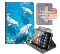 Case for iPad 9.7 Inch iPad 6th/5th Generation 2018 2017 Cover with Built-in Hand Strap,360° Rotating Vertical Stand,Protective Shell with Auto Wake/Sleep,Ocean Dolphins Blue Sea
