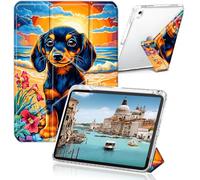 Case for iPad 9.7 Inch iPad 6th/5th Generation 2018 2017(Model: A1893 A1954 A1822 A1823), Clear Back Cover Y Shape Stand Multi-Angle Stand with Auto Wake Sleep ，Dachshund Dog