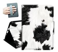 Case for iPad 9.7 Inch iPad 6th/5th Generation 2018 2017(Model: A1893 A1954 A1822 A1823),with Hand Straps and Auto Wake/Sleep Leather Multiple Angles Stand Smart Cover,Black White Cow