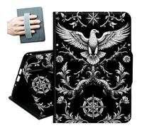 Case for iPad 9.7 Inch iPad 6th/5th Generation 2018 2017(Model: A1893 A1954 A1822 A1823),with Hand Straps and Auto Wake/Sleep Leather Multiple Angles Stand Smart Cover,Black White Flowers Dove