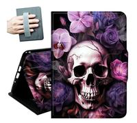 Case for iPad 9.7 Inch iPad 6th/5th Generation 2018 2017(Model: A1893 A1954 A1822 A1823),with Hand Straps and Auto Wake/Sleep Leather Multiple Angles Stand Smart Cover,Skeleton Purple Flowers
