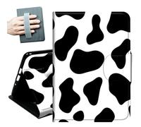 Case for iPad 9.7 Inch iPad 6th/5th Generation 2018 2017(Model: A1893 A1954 A1822 A1823),with Hand Straps and Auto Wake/Sleep Leather Multiple Angles Stand Smart Cover,Black White Cow
