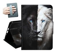 Case for iPad 9.7 Inch iPad 6th/5th Generation 2018 2017(Model: A1893 A1954 A1822 A1823),with Hand Straps and Auto Wake/Sleep Leather Multiple Angles Stand Smart Cover,Black White Lion
