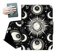 Case for iPad 9.7 Inch iPad 6th/5th Generation 2018 2017(Model: A1893 A1954 A1822 A1823),with Hand Straps and Auto Wake/Sleep Leather Multiple Angles Stand Smart Cover,Black White Moon and Sun
