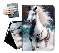 Case for iPad 9.7 Inch iPad 6th/5th Generation 2018 2017(Model: A1893 A1954 A1822 A1823),with Hand Straps and Auto Wake/Sleep Leather Multiple Angles Stand Smart Cover,Black White Horse