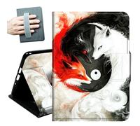 Case for iPad 9.7 Inch iPad 6th/5th Generation 2018 2017(Model: A1893 A1954 A1822 A1823),with Hand Straps and Auto Wake/Sleep Leather Multiple Angles Stand Smart Cover,Black White Red Foxes