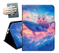 Case for iPad 9.7 Inch iPad 6th/5th Generation 2018 2017(Model: A1893 A1954 A1822 A1823),with Hand Straps and Auto Wake/Sleep Leather Multiple Angles Stand Smart Cover,Whales and Sailing Ship