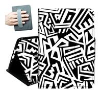Case for iPad 9.7 Inch iPad 6th/5th Generation 2018 2017(Model: A1893 A1954 A1822 A1823),with Hand Straps and Auto Wake/Sleep Leather Multiple Angles Stand Smart Cover,Black White Abstract