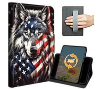 Case for iPad 9.7 Inch iPad 6th/5th Generation 2018 2017 Slim PU Leather 360 Degree Rotating Multiple Viewing Angles Stand Shell Cover with Hand Strap Auto Wake/Sleep Magnetic Clasp,American Flag Wolf