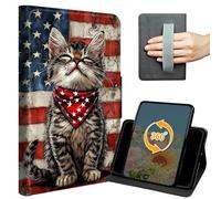 Case for iPad 9.7 Inch iPad 6th/5th Generation 2018 2017 Slim PU Leather 360 Degree Rotating Multiple Viewing Angles Stand Shell Cover with Hand Strap Auto Wake/Sleep Magnetic Clasp,Cat American Flag