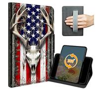 Case for iPad 9.7 Inch iPad 6th/5th Generation 2018 2017 Slim PU Leather 360 Degree Rotating Multiple Viewing Angles Stand Shell Cover with Hand Strap Auto Wake/Sleep Magnetic Clasp,American Flag Deer