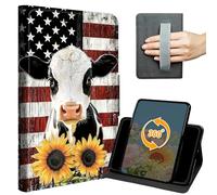 Case for iPad 9.7 Inch iPad 6th/5th Generation 2018 2017 Slim PU Leather 360 Degree Rotating Multiple Viewing Angles Stand Shell Cover with Hand Strap Auto Wake/Sleep Magnetic Clasp,American Flag Cow
