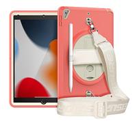 Case for iPad 9/8/7 (10.2 inch Model 2021/2020/2019 9th/8th/7th Generation), Full Body Shockproof Protection Cover with 360 Degree Rotating Kickstand Wrist Strap Shoulder Strap, Watermelon Red